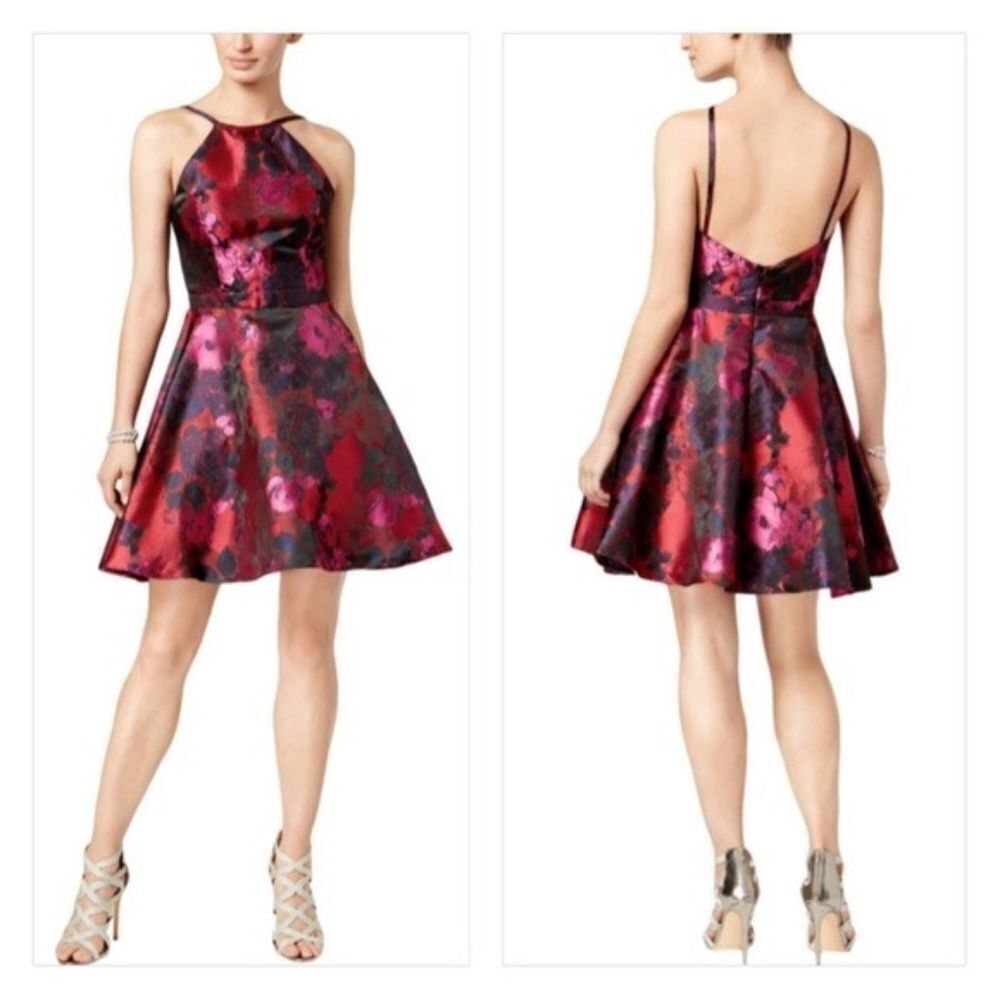 Xscape Floral Brocade Fit & Flare Mesh‎ Trim Party Evening Dress Sz 2